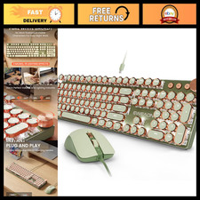 Wired Typewriter Keyboard & Mouse Combo, White Backlit, Soft Clack, Retro Green picture
