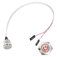Chassis Metal Button 16mm Power Symbol Red LED Power Button 30cm Wire, Silver picture